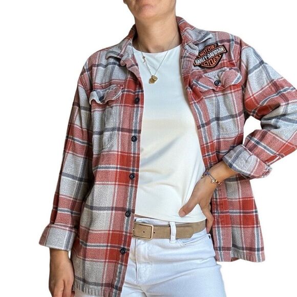 Patagonia Organic Cotton Orange Gray Button Up Flannel Plaid Shirt Size Medium - Picture 2 of 9